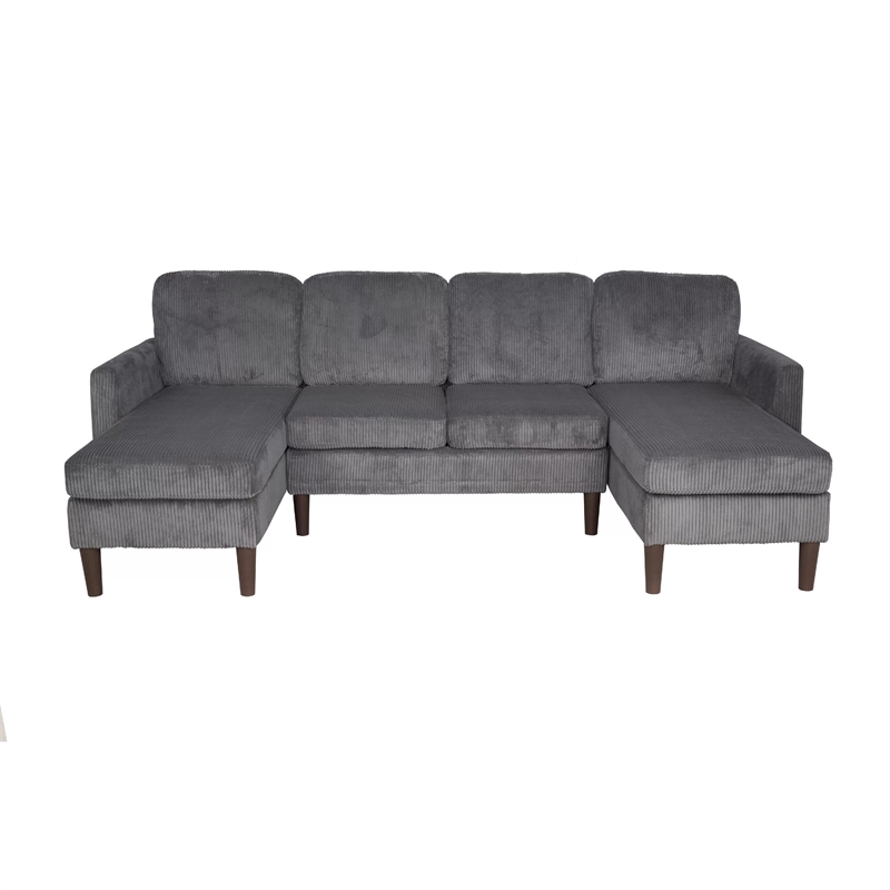 Nyla All-In-One Sectional Sofa Set with Double Chaise- Dark Gray Corduroy