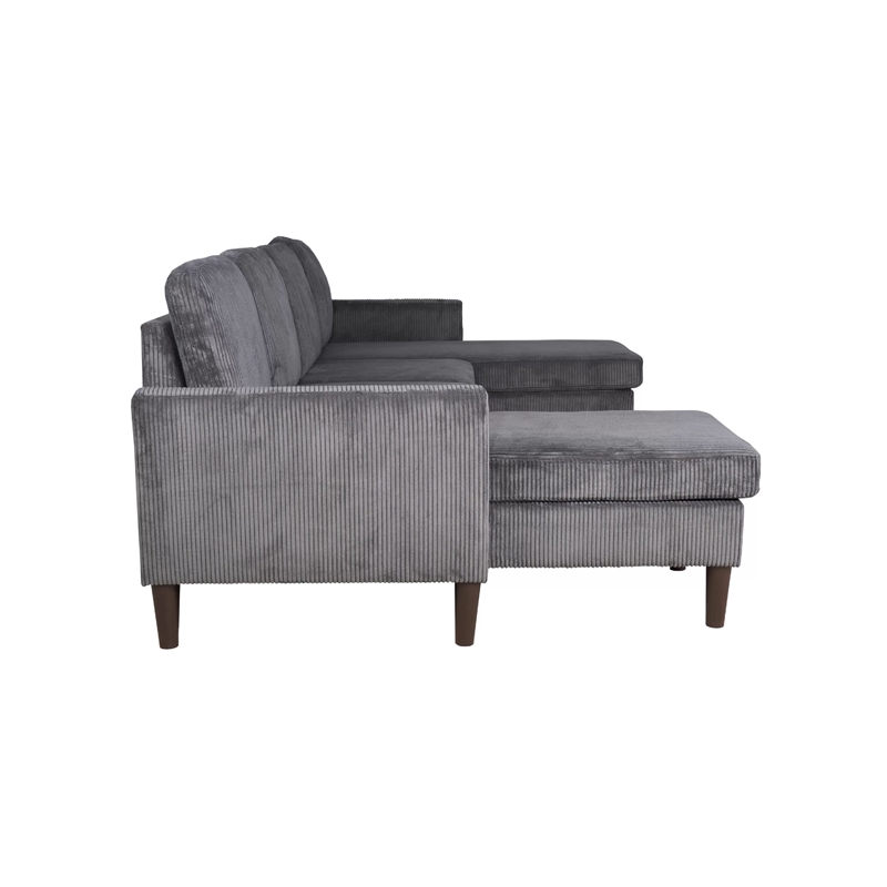 Nyla All-In-One Sectional Sofa Set with Double Chaise- Dark Gray Corduroy
