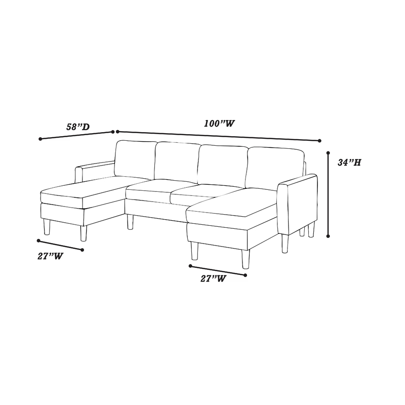 Nyla All-In-One Sectional Sofa Set with Double Chaise- Dark Gray Corduroy