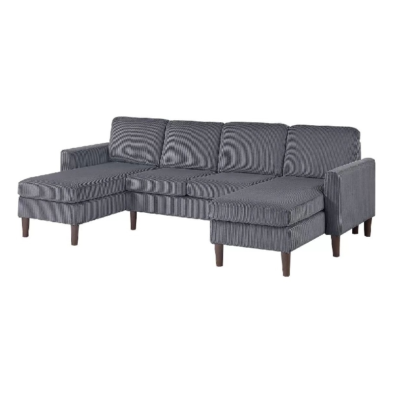 Nyla All-In-One Sectional Sofa Set with Double Chaise- Dark Gray Corduroy