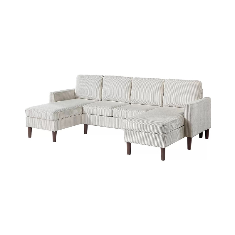Nyla All-In-One Sectional Sofa Set with Double Chaise- Beige Corduroy