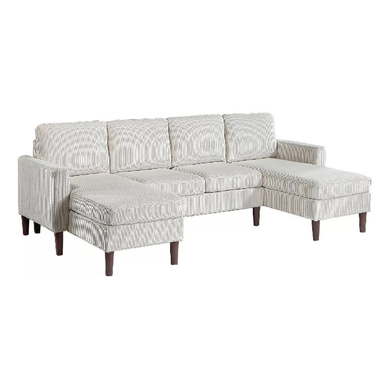 Nyla All-In-One Sectional Sofa Set with Double Chaise- Beige Corduroy