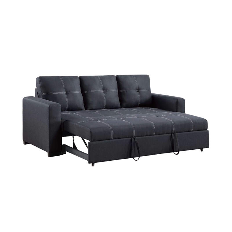 Angela Convertible Sofa with Pull-Out Bed- Black Cross Stitch Polyfiber