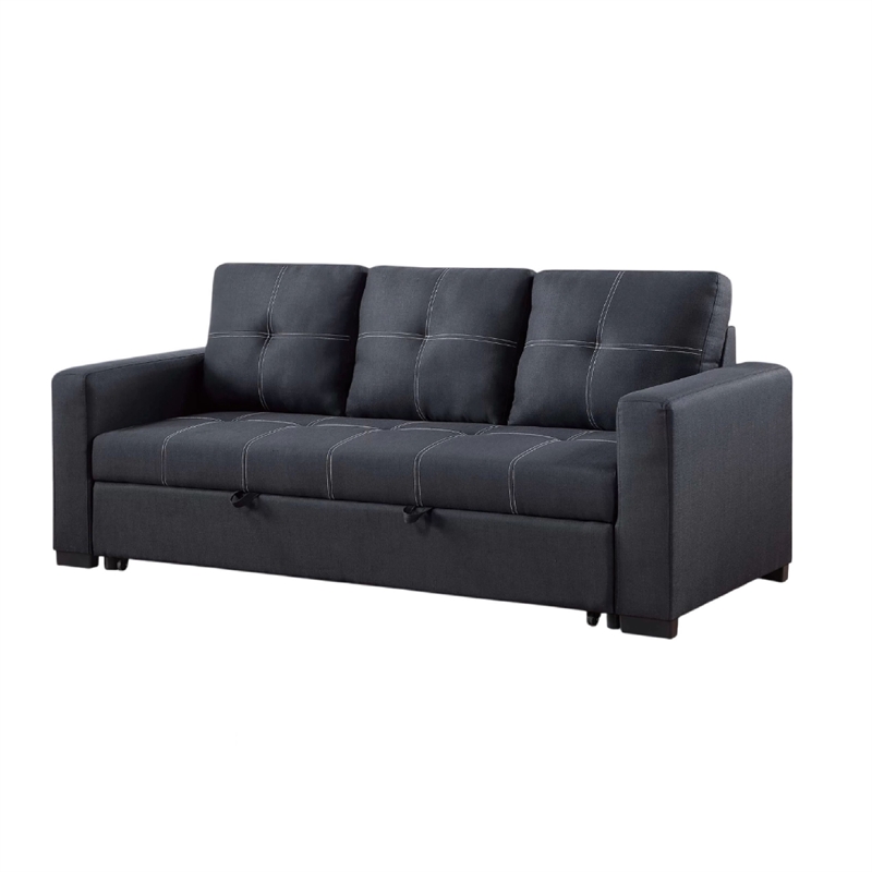 Angela Convertible Sofa with Pull-Out Bed- Black Cross Stitch Polyfiber