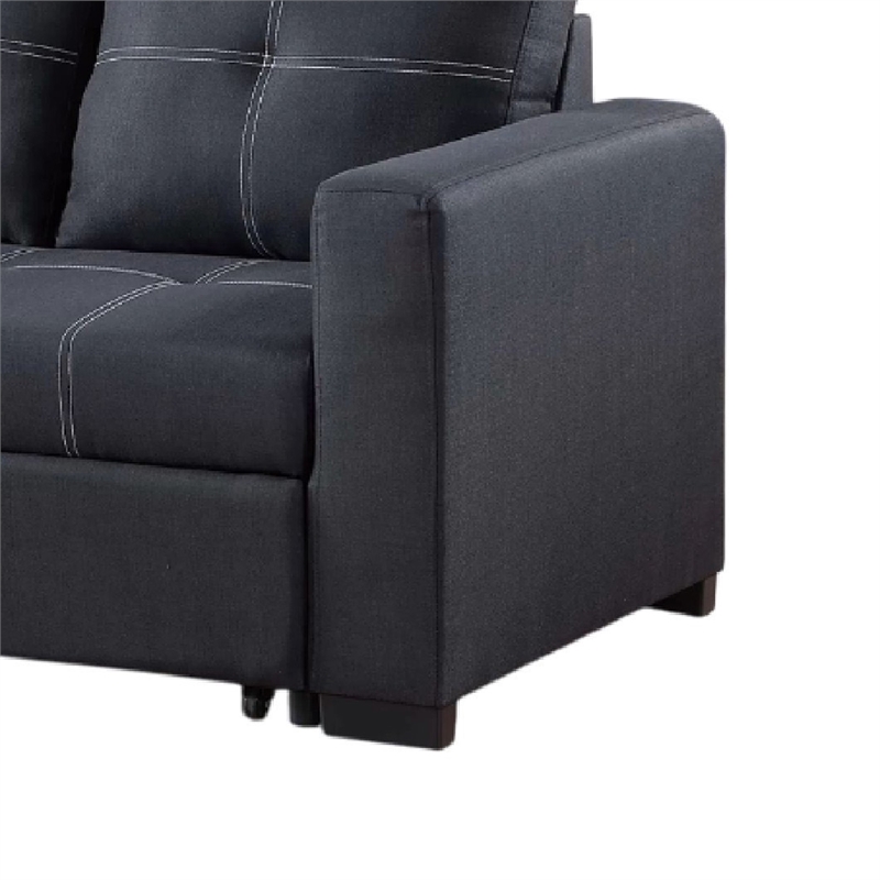 Angela Convertible Sofa with Pull-Out Bed- Black Cross Stitch Polyfiber