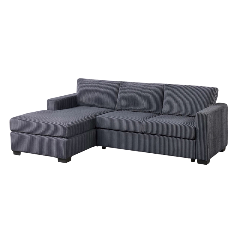 Leah All-In-One Chaise Sectional Sofa- Wide Track Arms- Gray Corduroy