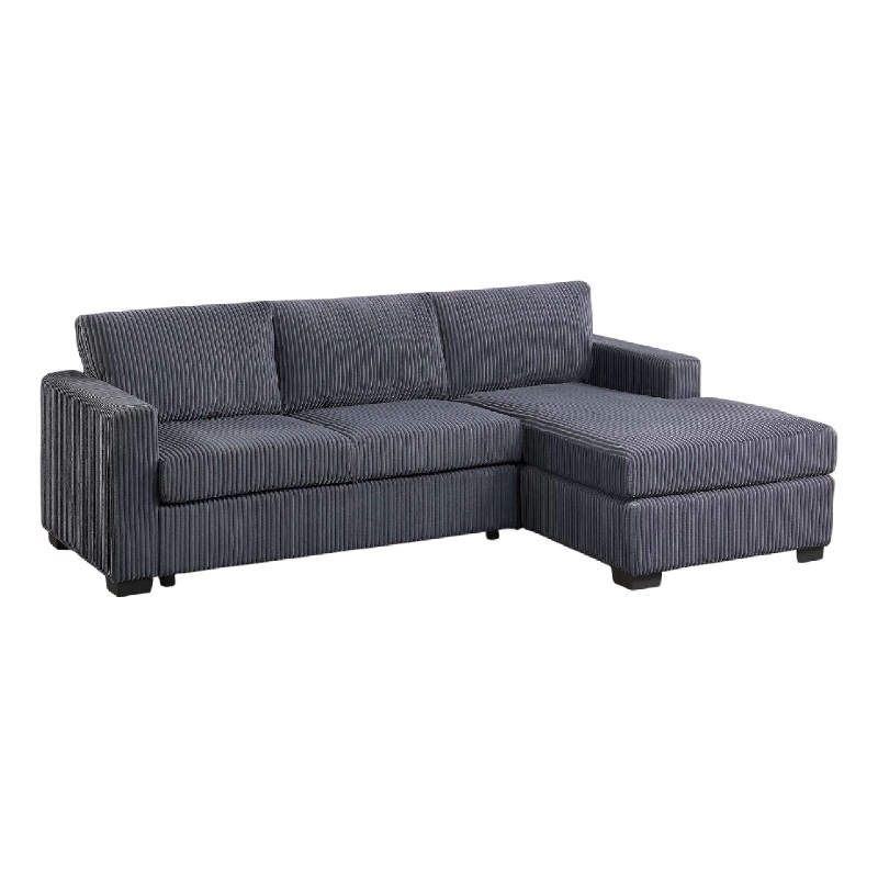 Leah All-In-One Chaise Sectional Sofa- Wide Track Arms- Gray Corduroy