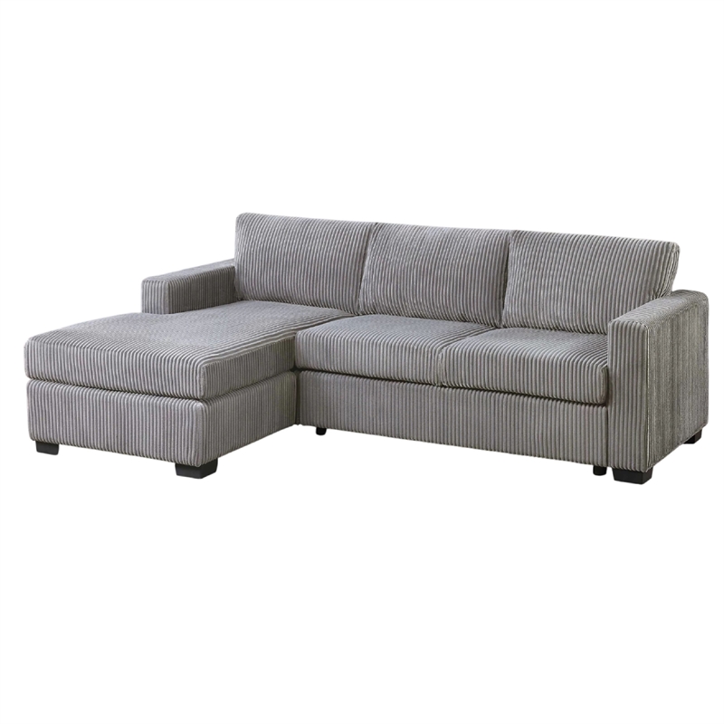 Leah All-In-One Chaise Sectional Sofa- Track Arms- Light Gray Corduroy