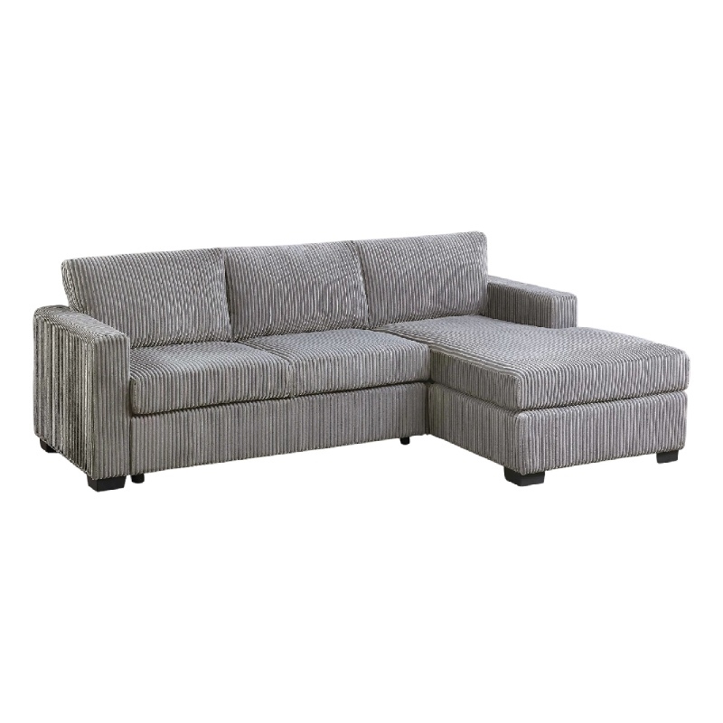 Leah All-In-One Chaise Sectional Sofa- Track Arms- Light Gray Corduroy