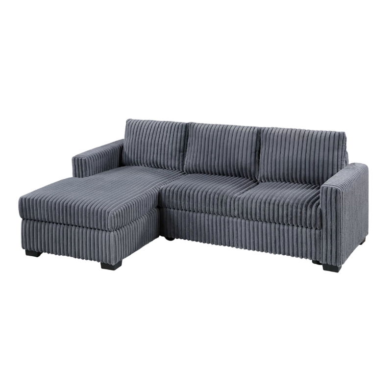 Leah All-In-One Chaise Sectional Sofa- Wide Track Arms- Gray Corduroy