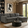 Leah All-In-One Chaise Sectional Sofa- Wide Track Arms- Gray Corduroy