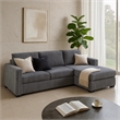 Leah All-In-One Chaise Sectional Sofa- Wide Track Arms- Gray Corduroy