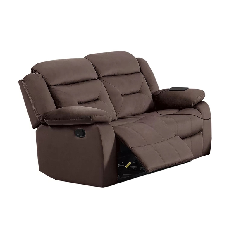 Harper Manual Reclining Loveseat- USB Port- Brown Velvet- 61 Inch- USB