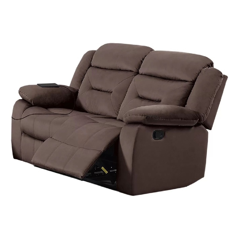 Harper Manual Reclining Loveseat- USB Port- Brown Velvet- 61 Inch- USB