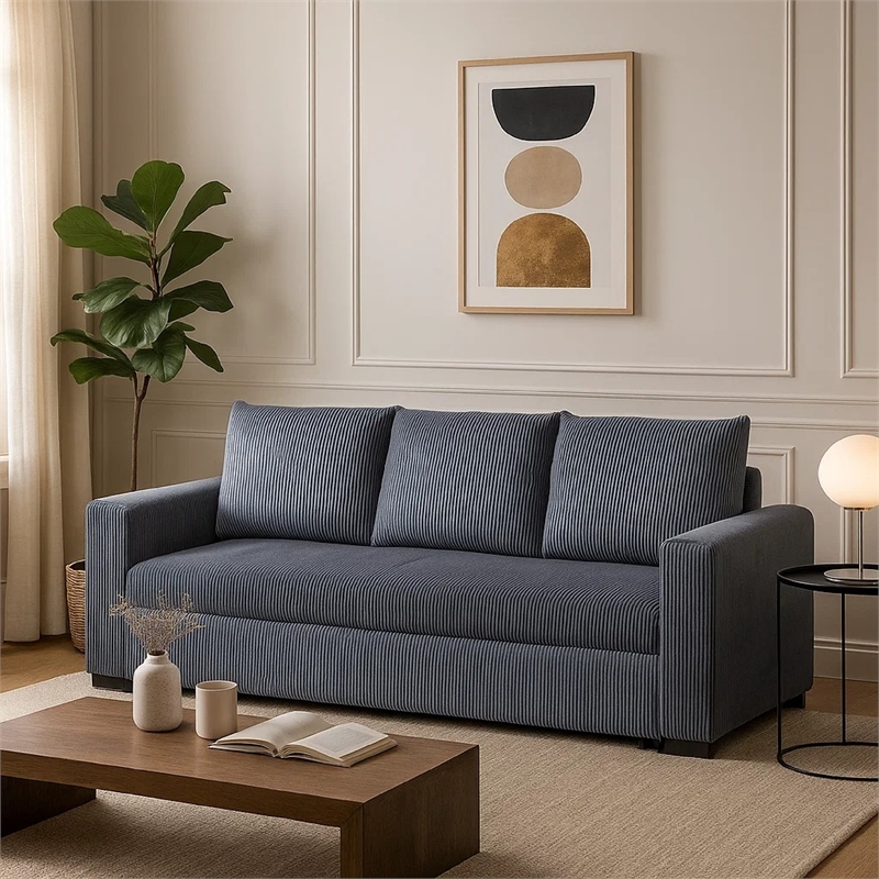 Redie Convertible Sofa with Pull-Out Bed- Dark Gray