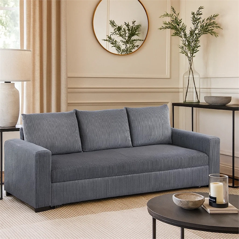 Redie Convertible Sofa with Pull-Out Bed- Dark Gray