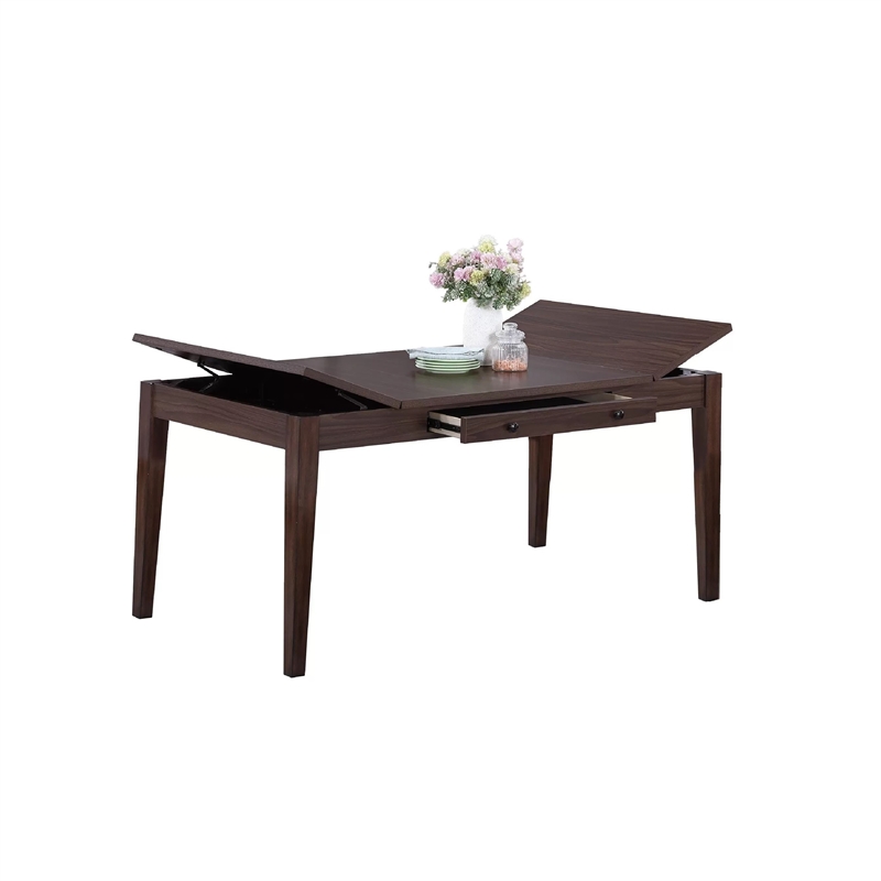 Sheryl Dining Table with Lift Top Hidden Storage- Walnut Brown