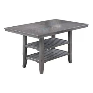 Suzy Counter-Height Table- 2 Slatted Shelves- Gray Rubberwood- 64 Inch