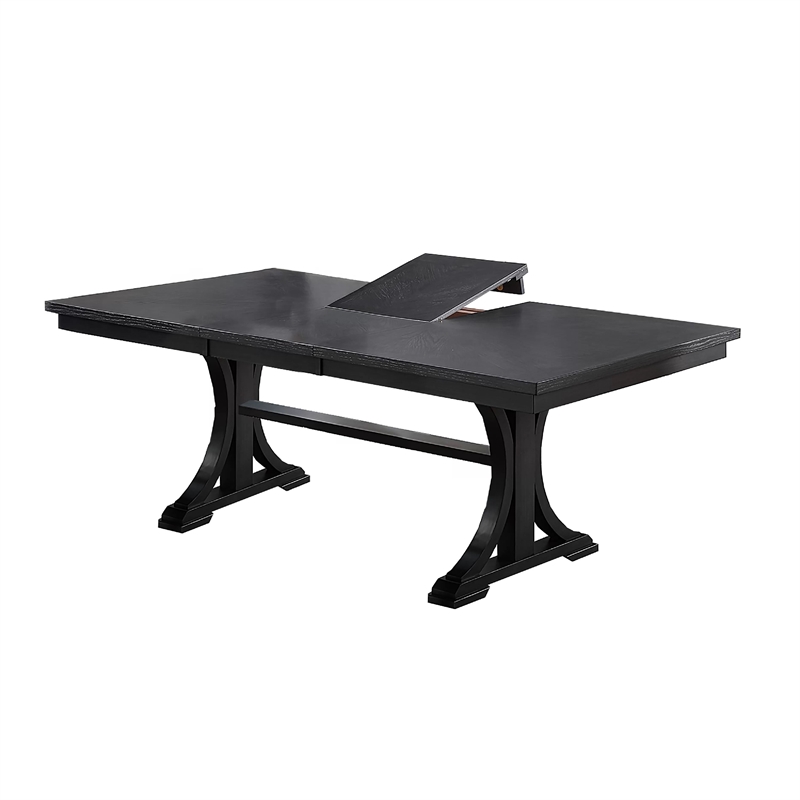 Berny Dining Table- Extension Leaf- Trestle Base- Gray Wood- 64-46 Inch