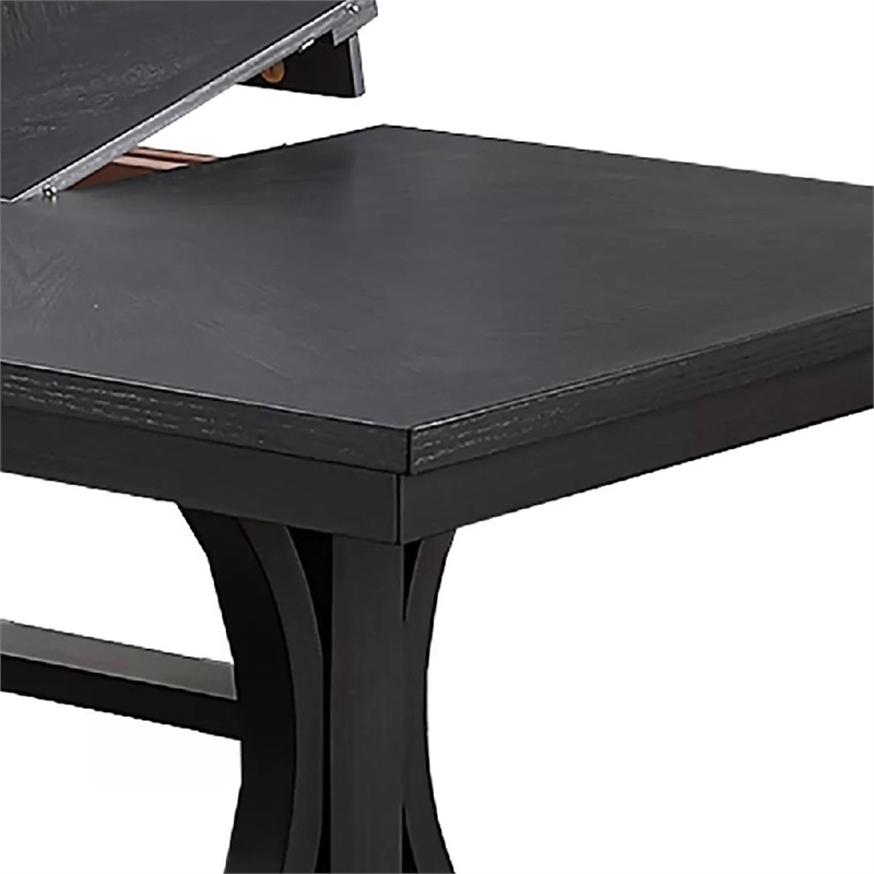 Berny Dining Table- Extension Leaf- Trestle Base- Gray Wood- 64-46 Inch