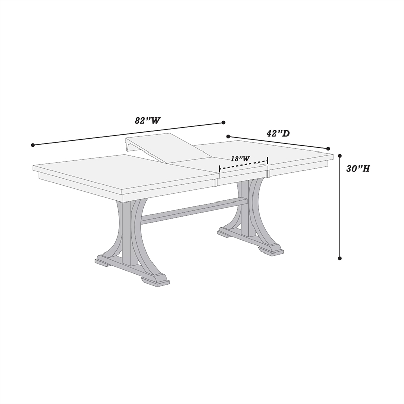 Berny Dining Table- Extension Leaf- Trestle Base- Gray Wood- 64-46 Inch