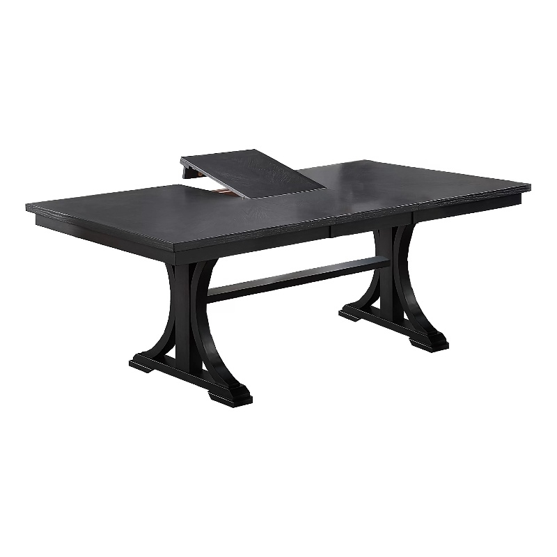 Berny Dining Table- Extension Leaf- Trestle Base- Gray Wood- 64-46 Inch