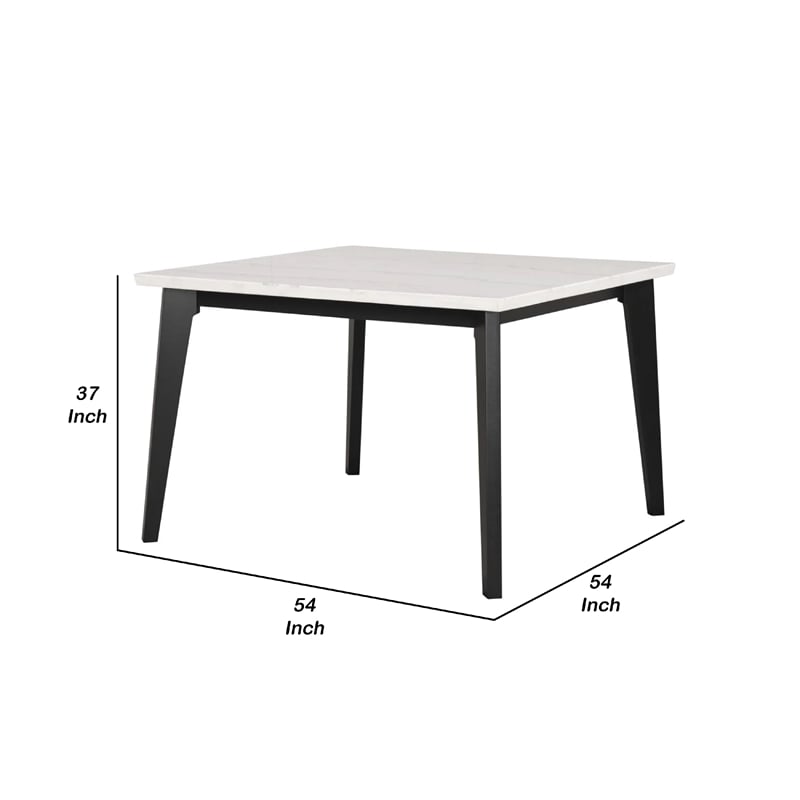 Soa Counter Height Table- 54 Inch Square White Marble Top- Black Legs