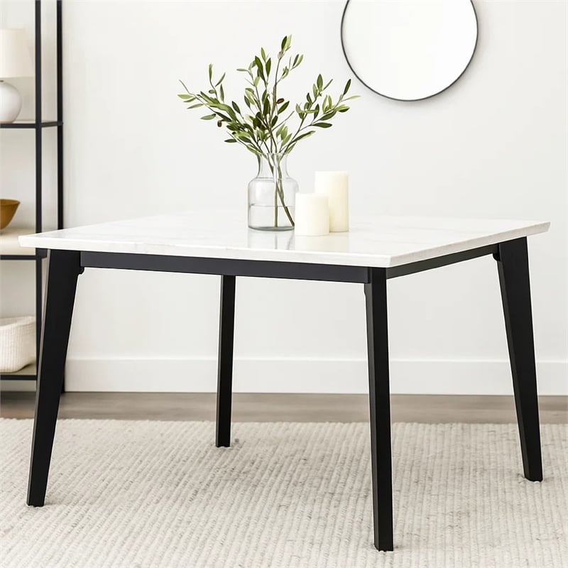 Soa Counter Height Table- 54 Inch Square White Marble Top- Black Legs