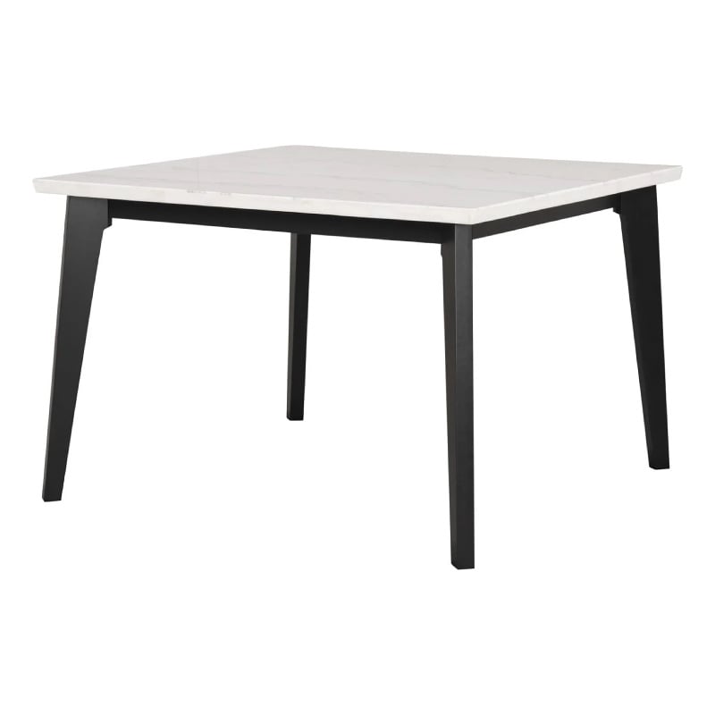 Soa Counter Height Table- 54 Inch Square White Marble Top- Black Legs