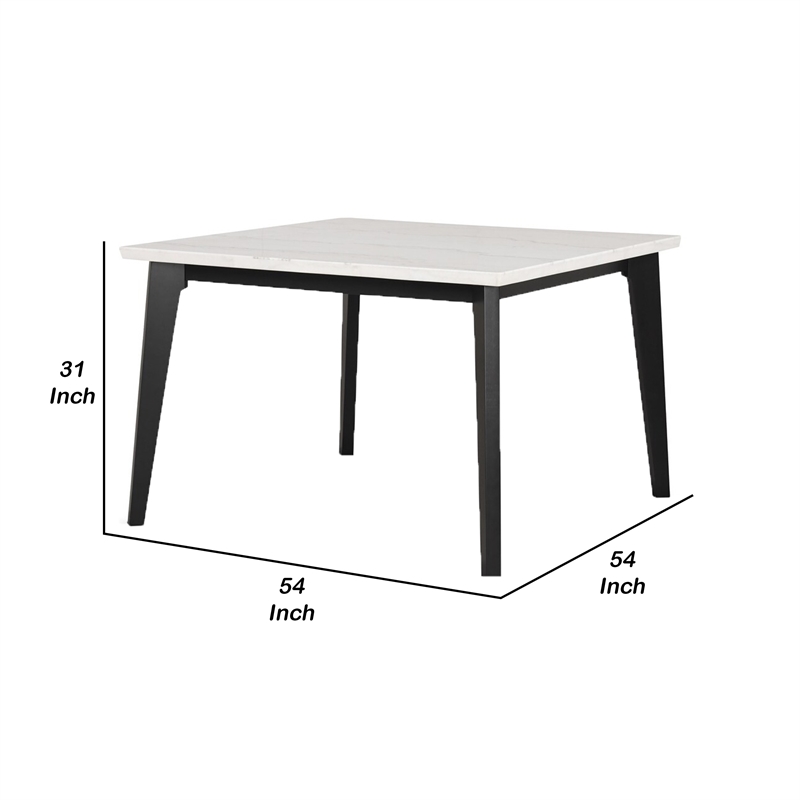 Soa Dining Table- 54 Inch Square White Marble Top- Black Legs