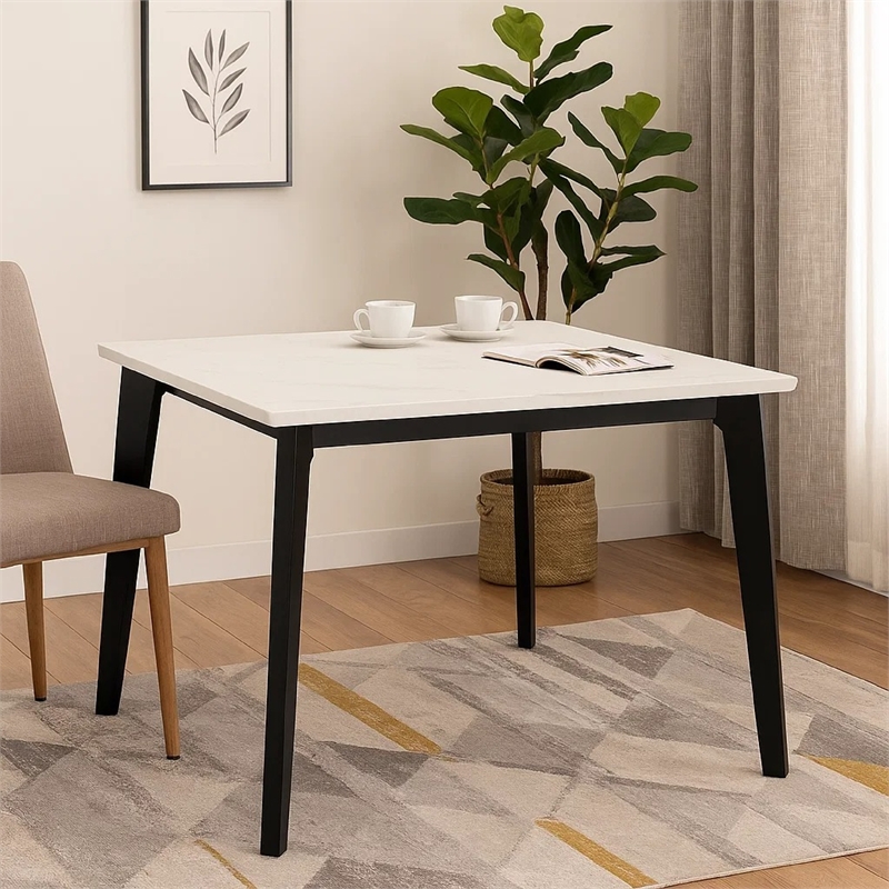 Soa Dining Table- 54 Inch Square White Marble Top- Black Legs