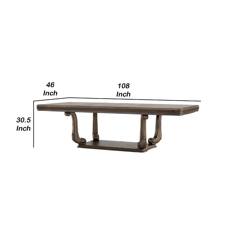 Hama Dining Table- 108 Inch Top with Scrolled Pedestal Base- Oak Brown