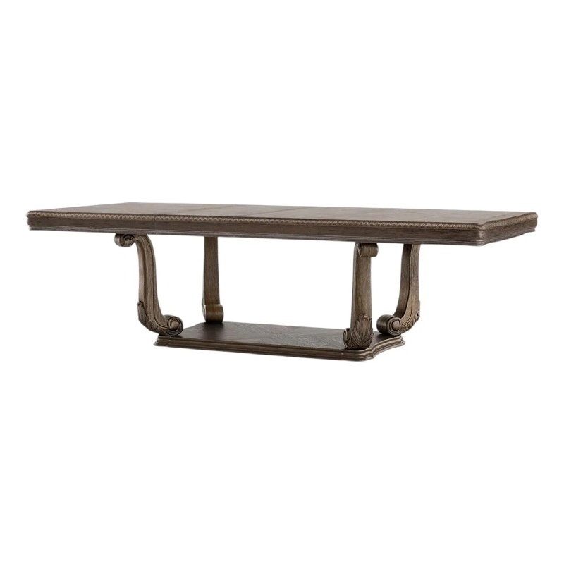 Hama Dining Table- 108 Inch Top with Scrolled Pedestal Base- Oak Brown