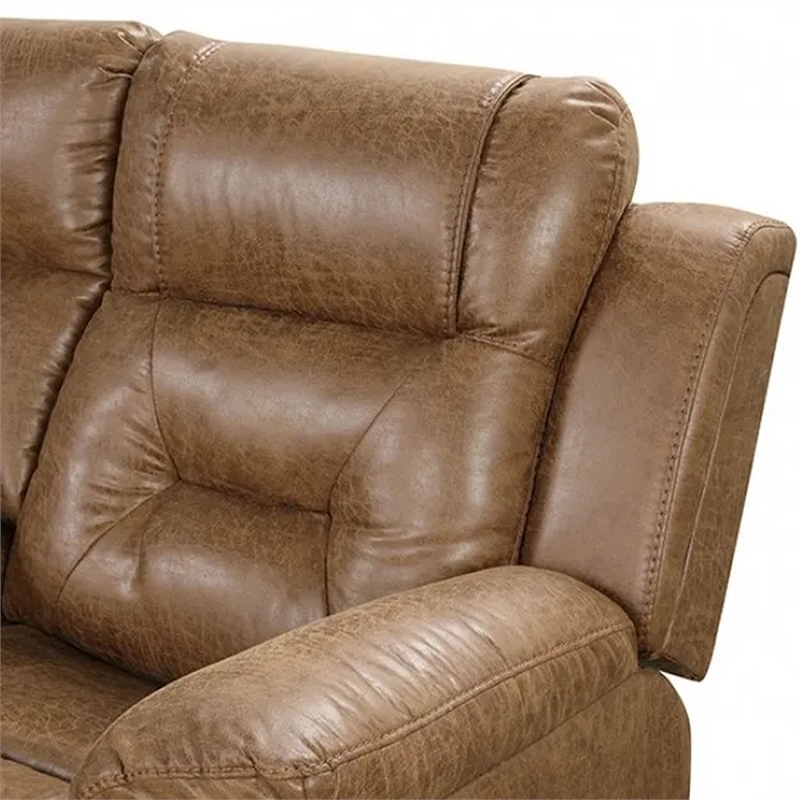 Kius Manual Recliner Sectional Sofa- Console- Tufted Brown Faux Leather