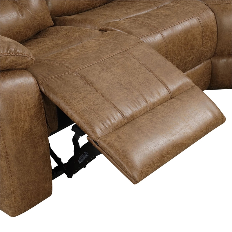 Kius Manual Recliner Sectional Sofa- Console- Tufted Brown Faux Leather