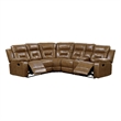 Kius Manual Recliner Sectional Sofa- Console- Tufted Brown Faux Leather