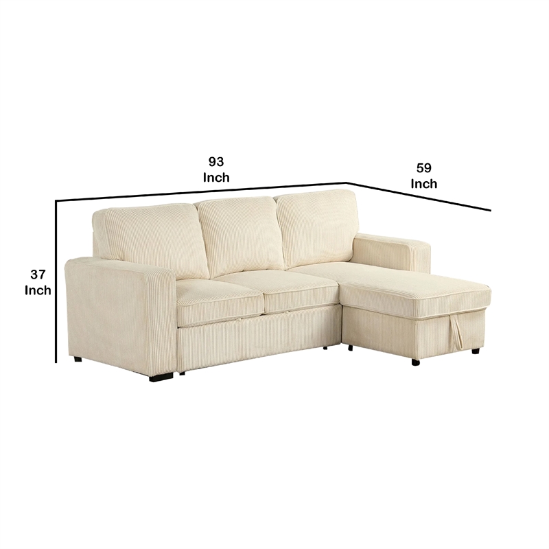 Seya Sleeper L Sectional Sofa- Storage Chaise- Beige Corduroy- 93 Inch