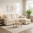 Seya Sleeper L Sectional Sofa- Storage Chaise- Beige Corduroy- 93 Inch