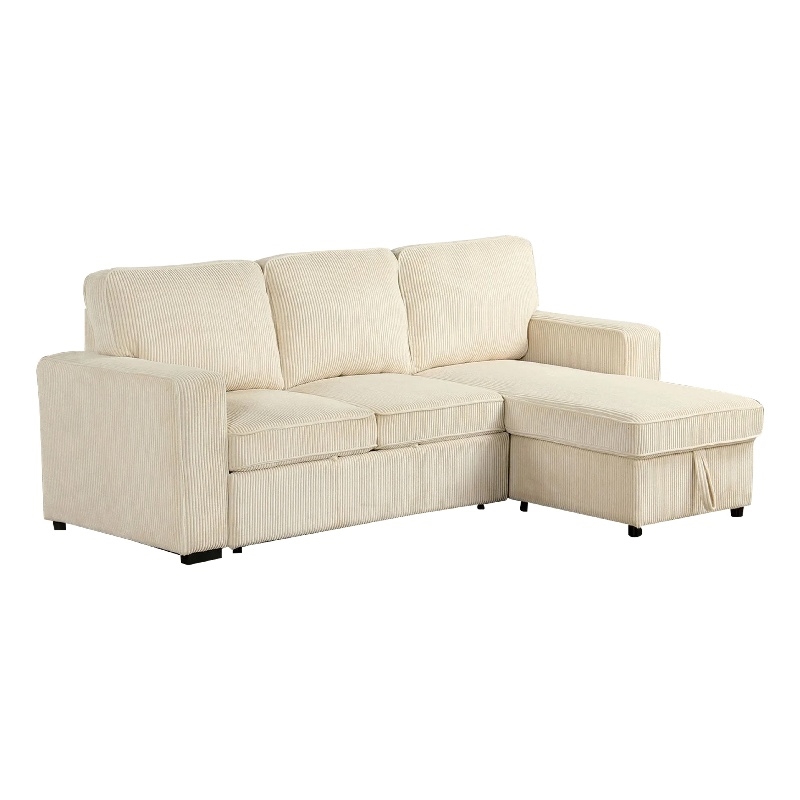 Seya Sleeper L Sectional Sofa- Storage Chaise- Beige Corduroy- 93 Inch