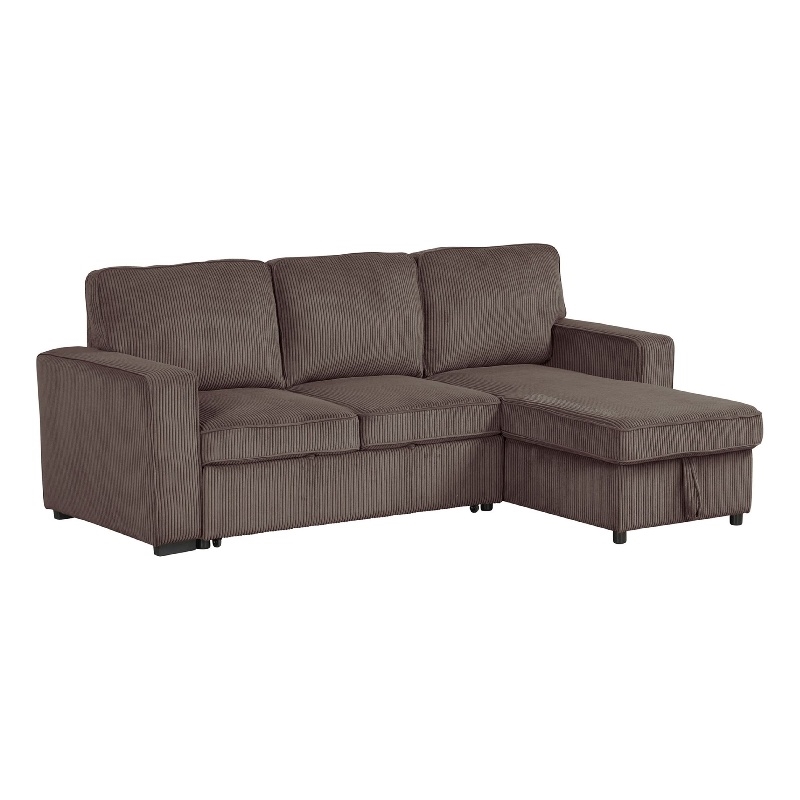 Seya Sleeper L Sectional Sofa- Storage Chaise- Brown Corduroy- 93 Inch
