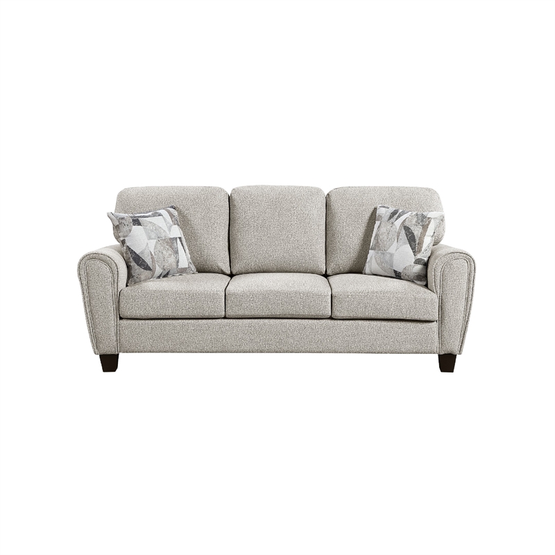 Loi Sofa w 2 Pillows- Reversible Cushion- Gray Chenille- 85 Inch