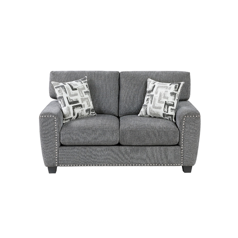 Koi Loveseat with 2 Pillows- Reversible Cushions- Gray Chenille- 65 Inch