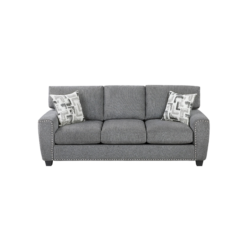 Koi Sofa with 2 Pillows- Reversible Cushions- Gray Chenille- 89 Inch