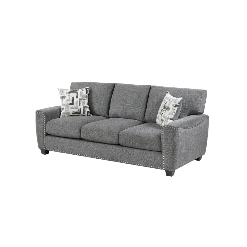 Koi Sofa with 2 Pillows- Reversible Cushions- Gray Chenille- 89 Inch