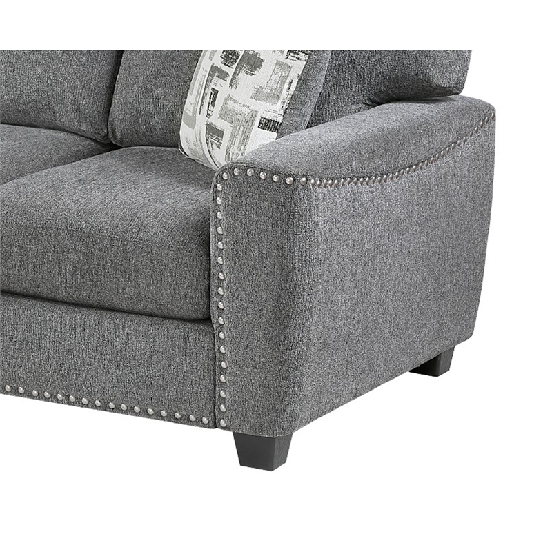 Koi Sofa with 2 Pillows- Reversible Cushions- Gray Chenille- 89 Inch