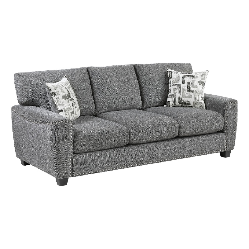 Koi Sofa with 2 Pillows- Reversible Cushions- Gray Chenille- 89 Inch