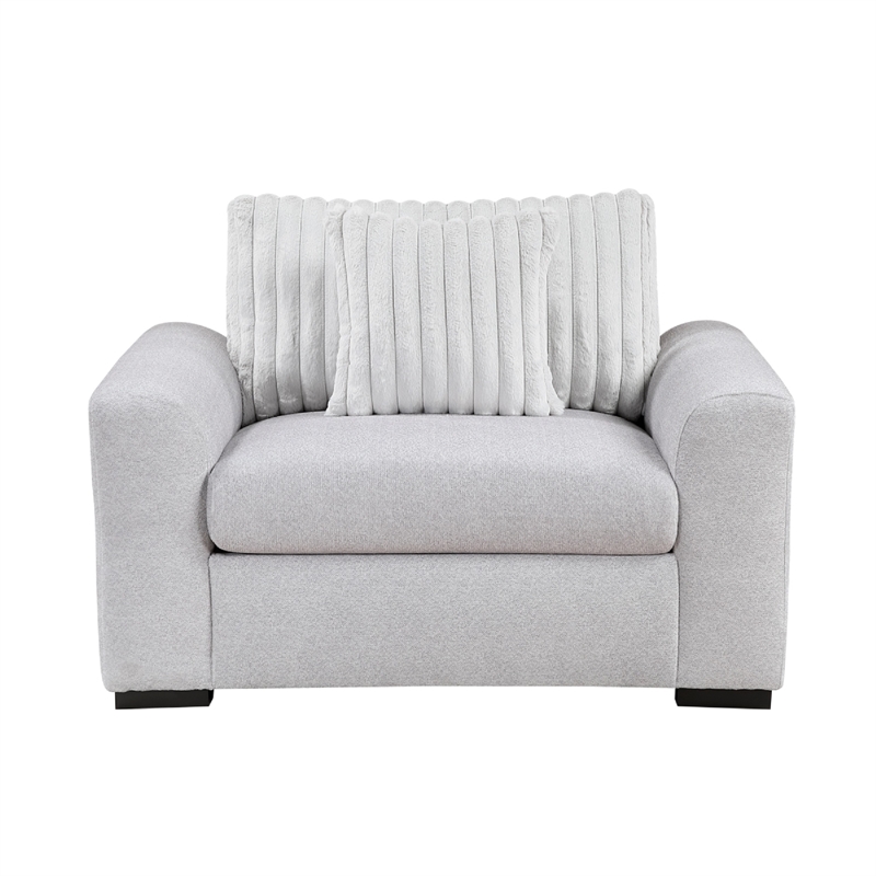 Zian Armchair w Pillow- Foam Cushions- Light Gray Microfiber and Corduroy