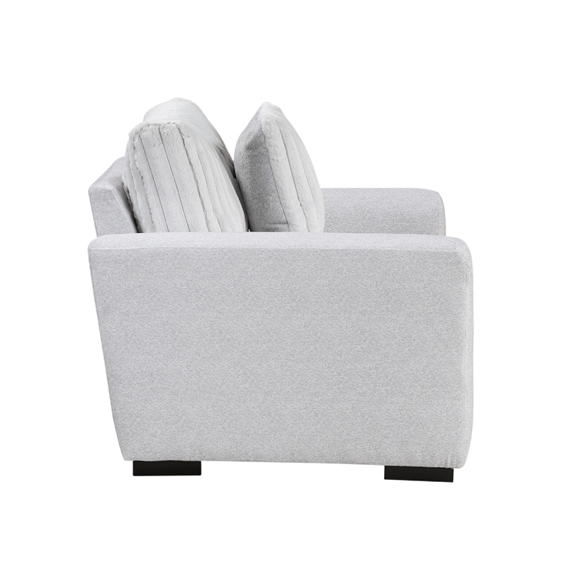 Zian Armchair w Pillow- Foam Cushions- Light Gray Microfiber and Corduroy