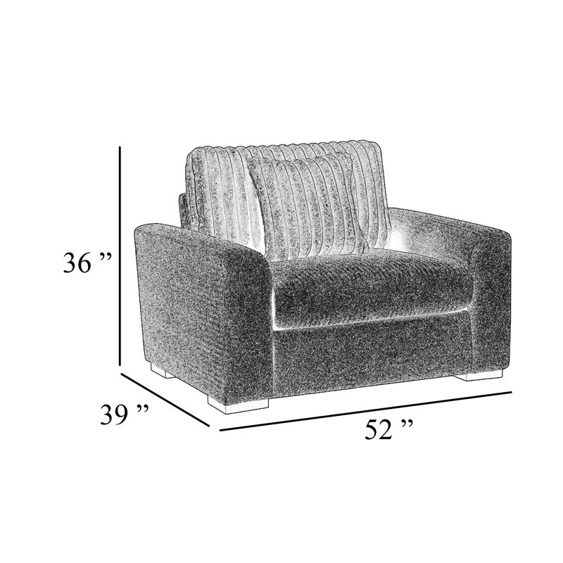 Zian Armchair w Pillow- Foam Cushions- Light Gray Microfiber and Corduroy
