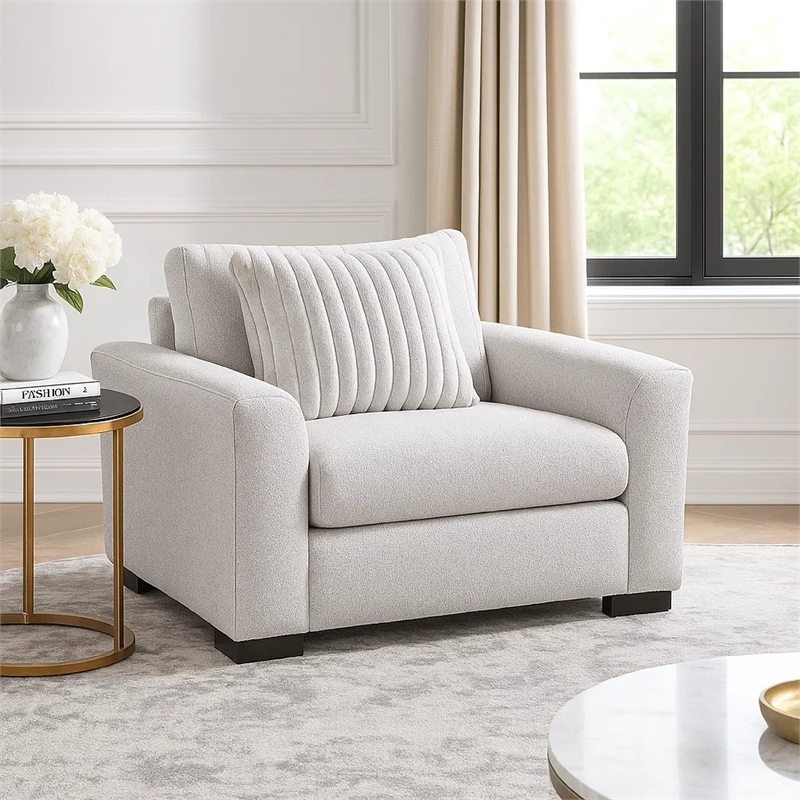 Zian Armchair w Pillow- Foam Cushions- Light Gray Microfiber and Corduroy